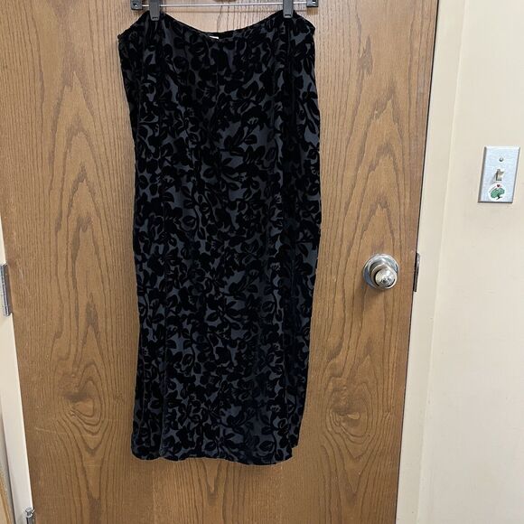 Rena Rowan Boho Black Velvet Burn Out Size 14 Maxi Skirt Goth Silk Blend Witchy